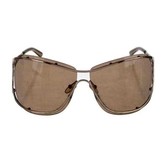 yves saint laurent Authentic Brown Tan Shield Tinted Rhinestone Logo Sunglasses - Picture 2 of 6